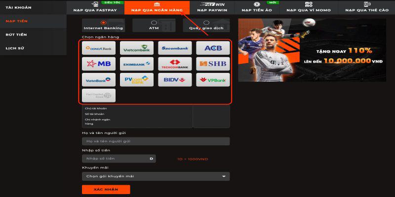 Người chơi có thể nạp tiền qua các ví điện tử online